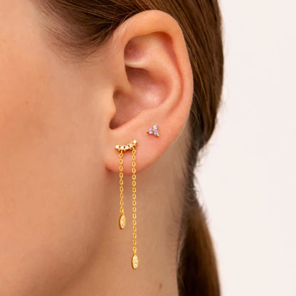 925 Sterling Silver Needle Long Chain Stud Earrings For Women Exquisite Zircon Geometric Tassel Pendant Earrings Luxury Jewelry