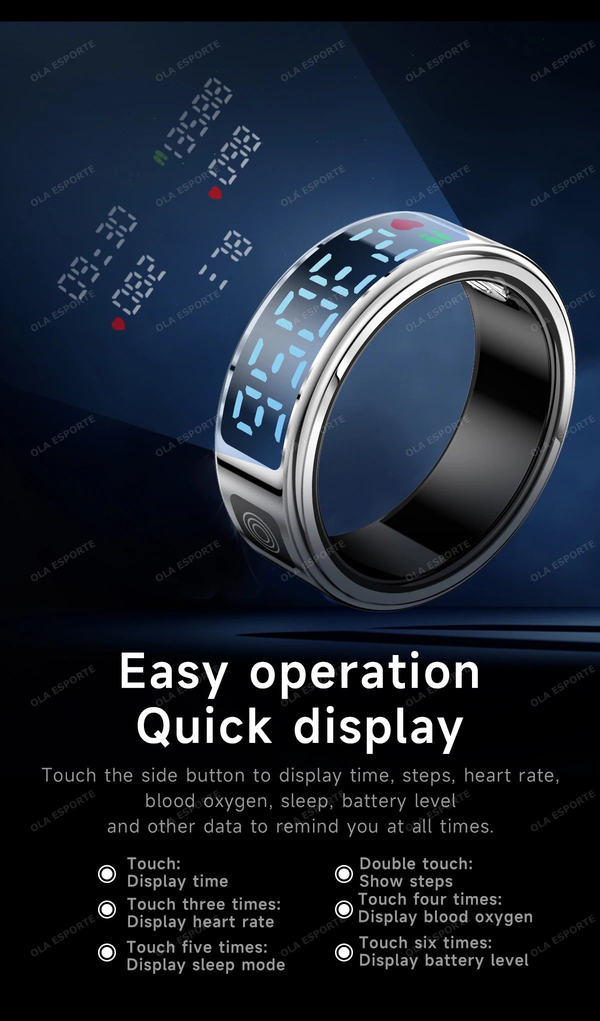 2026 R12 Smart Ring with Display Screen and Touch, Wireless Charging, Health Manager 5ATM Waterproof For Men Women Smartring New