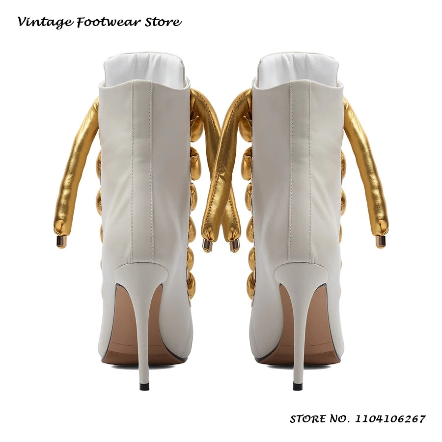 Bold Shoelace Stiletto Ankle Boots Round Open Toe Thin Heels Casual Shoes Women's Spring Autumn Fashion Street Style Booties