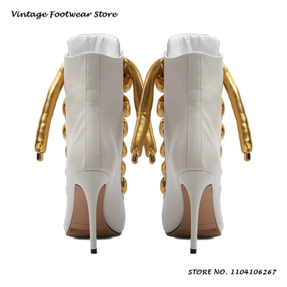 Bold Shoelace Stiletto Ankle Boots Round Open Toe Thin Heels Casual Shoes Women's Spring Autumn Fashion Street Style Booties