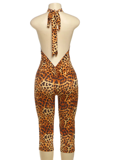 Kliou Colorful Print Playsuits Woman Bandage Halter Backless Skinny Peach Hip Female Midnight Club Party Sexy Fashion Rompers