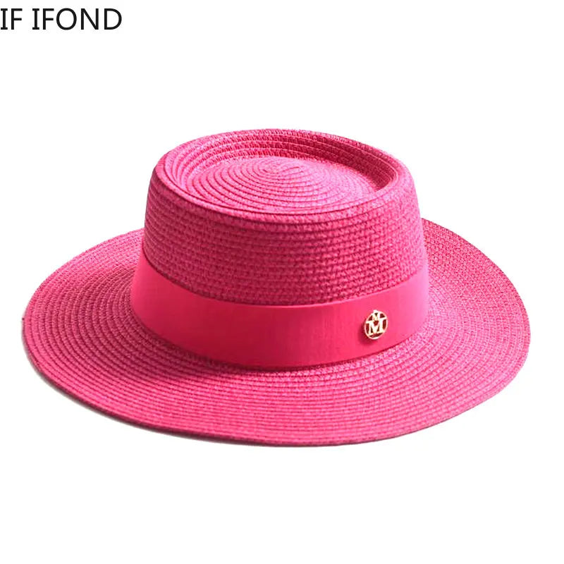 New Summer Straw Sun Hats for Women Ladies Fashion Flat Brim Ribbon Beach Hat Travel Dress Cap Chapeau Femme