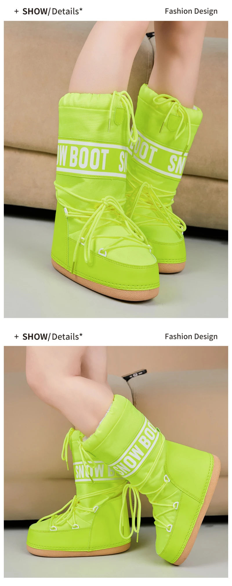 2026 New Women High‑Tubed Moon Boots Space Snow Boots Round‑Toe Lightweight Thick‑Sole Warm Insulated Skiing Winter Outdoor Cott