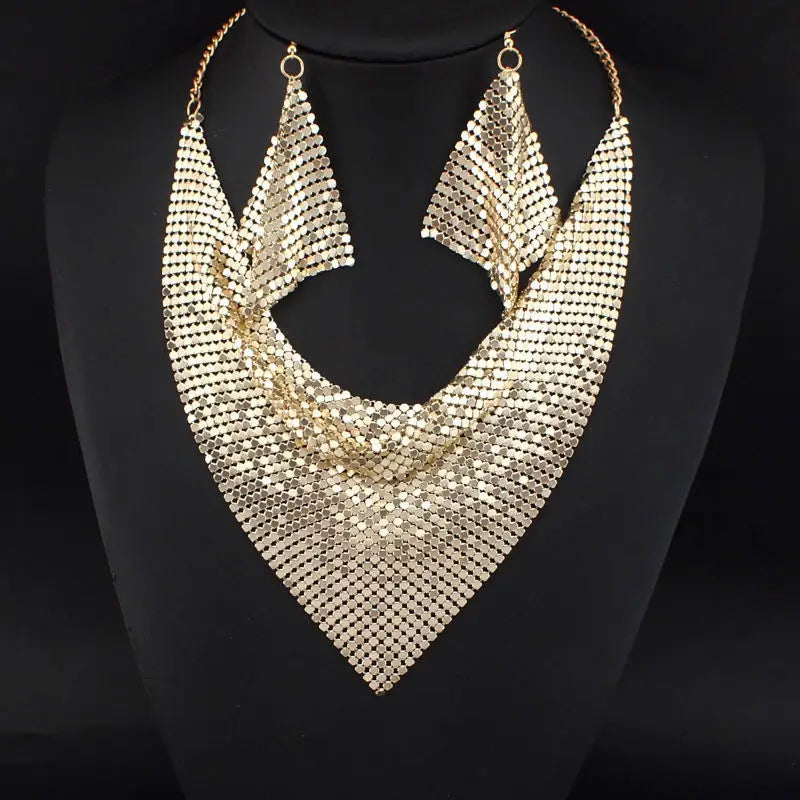 3PCS Women Leopard Necklace + Earring Set Fashion Sexy Bright Beads Triangle Scarf Collarbone Chain Earrings Jewelry Set
