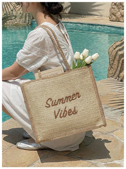 Large Capacity Women Tote Bag 2026 New Fashion Hand-made Straw Bag Female Shoulder Handbag Causal Commuter Bags for Ladies