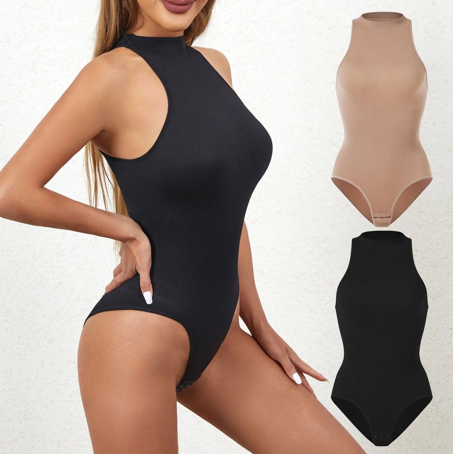 Women's SleevelessOuterwear withA Bottom Layer and Buckle for BodyShaping and Abdominal Compression One-piece T-shaped Shapewear