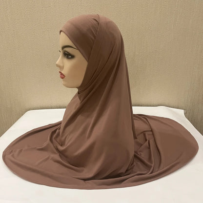 H292 Plain Two Pieces Large size muslim hijab with chin part top quality amira pull on islamic scarf hot sell headscarf