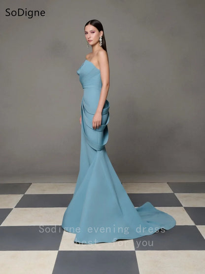 SoDigne Elegant Red Evening Dresses Strapless Sleeveless Pleats Party Dress Simple Mermaid Floor-Length Prom Gowns Customized
