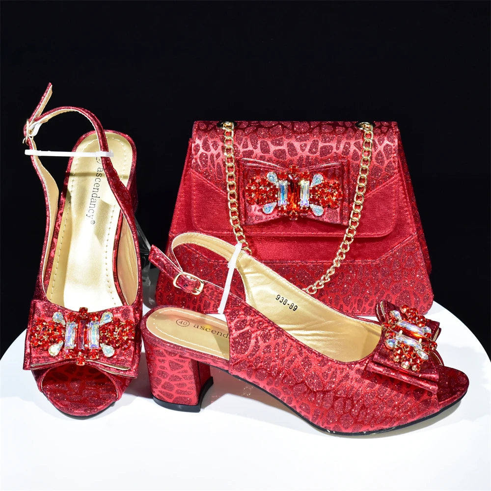 Doershow New Arrival African Wedding Shoes and Bag Set green Color Italian Shoes with Matching Bags Nigerian lady party   SMK1-1