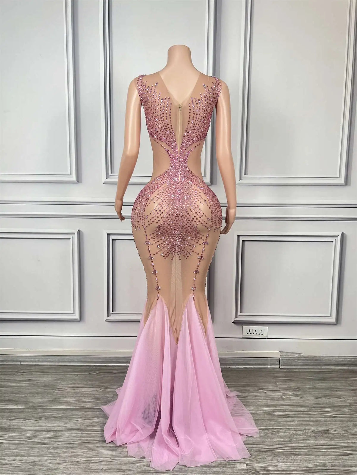 Luxury Dinners Shine Rhinestone Pink Ball Dress for Women Elegant Cloak Dress Birthday Celebrate Prom Queen Fishtail Gown Chanyi