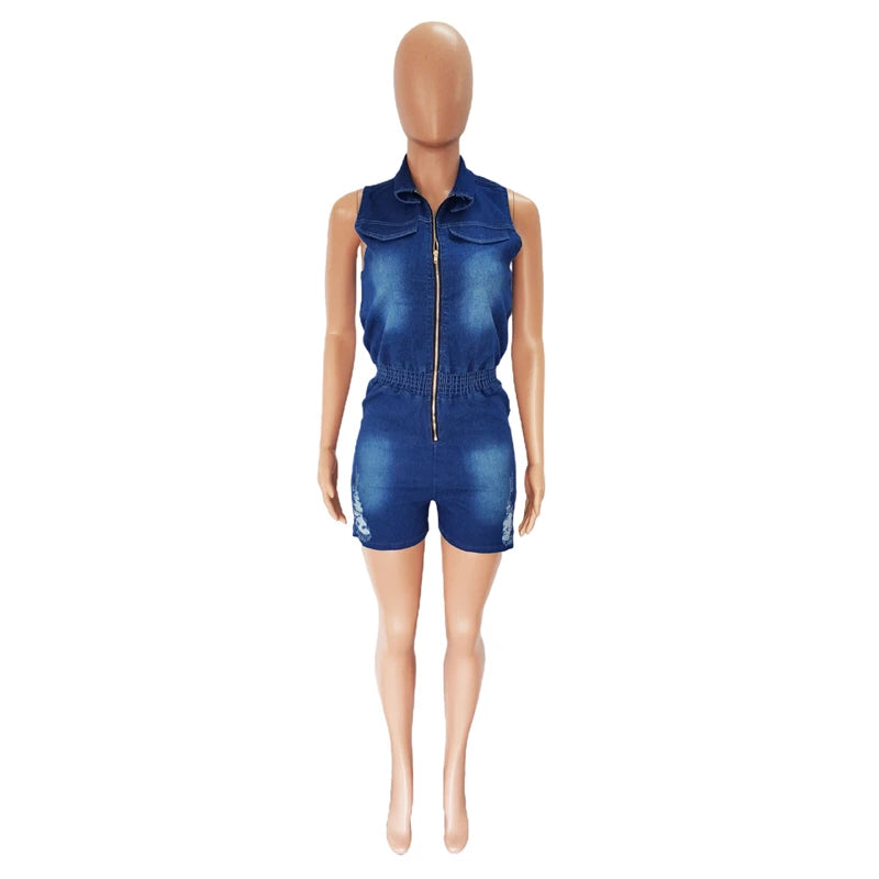 Streetwear Jeans Shorts Jumpsuit Summer Clothes Women 2024 Sleeveless Bodycon Denim Rompers Playsuits One Pieces Overalls Outfit
