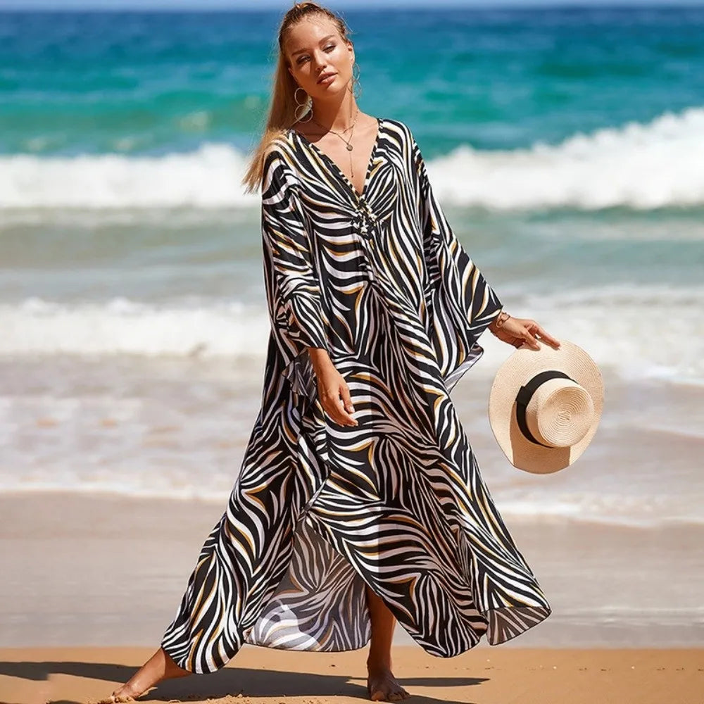 Fashion Boho Bikini Cover-ups Oversized Leopard Zebra Print Beach Cover Up Open Front Sunscreen Shawl For Women