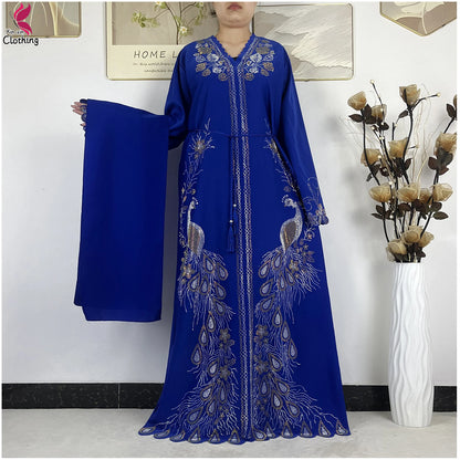 2026New Dubai Muslim Women Modest Dress Diamond Chiffon Elegant Arabic Femme Hijab African Abaya Islamic Long Sleeve Turkey Robe
