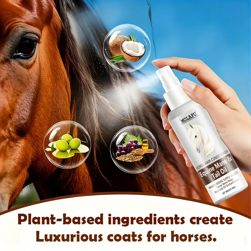 Horse Care Oil - Instant Detangler & Smoothing Mane Conditioner, Plant-Based Horsehair Oil for All Breeds and Foals, Shining Detangling Spray, Suitable for Braiding, Bun Making, Performances, and Daily Grooming