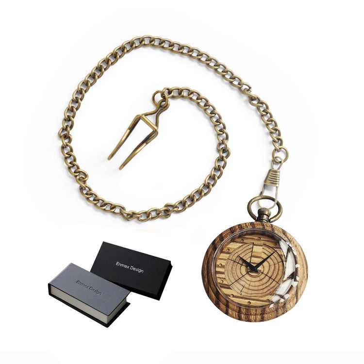 Wooden pocket watch with tree ring pattern, metal chain sweater pendant watch, unisex pocket watch, exquisite holiday gift