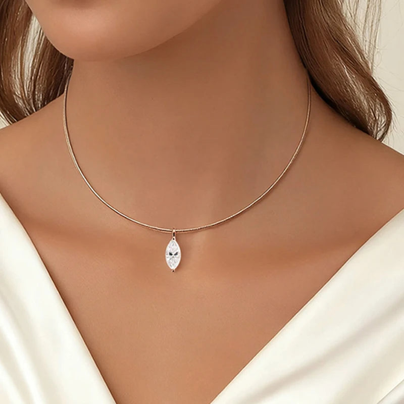Smyoue 3CT 7*14MM Marquise Cut Moissanite Necklace for Women Solitaire Pendant Sparkling Chain Lab Diamond Pure 925 Jewelry