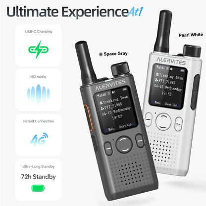 ALERVITES 2PCS AT1 POC Public Network Walkie Talkie Unlimited Global Communication Range Ultra-thin Portable Two Way Radio
