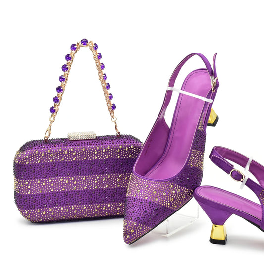 Luxury Italian Shoes and Bag Set for Women Elegant Shoes Woman Heel Nigeria Party Shoes and Bags for Women Rhinestone Pumps