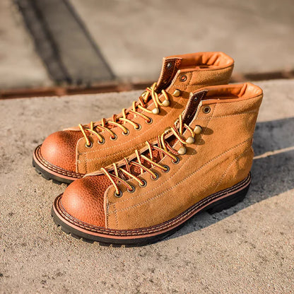 New High Quality Handmade Men Ankle Boots Cow Suede Real Leather Shoes Outdoor Tooling Business Boots Wedding Motorcycle Boot