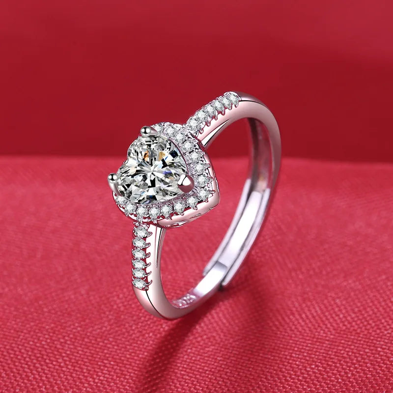 925 Sterling Silver Ring Heart AAA Zircon Open adjustable Engagement For Women Wedding Fashion Jewelry Party Gifts