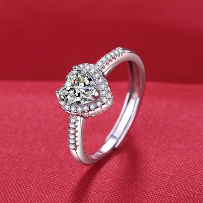 925 Sterling Silver Ring Heart AAA Zircon Open adjustable Engagement For Women Wedding Fashion Jewelry Party Gifts