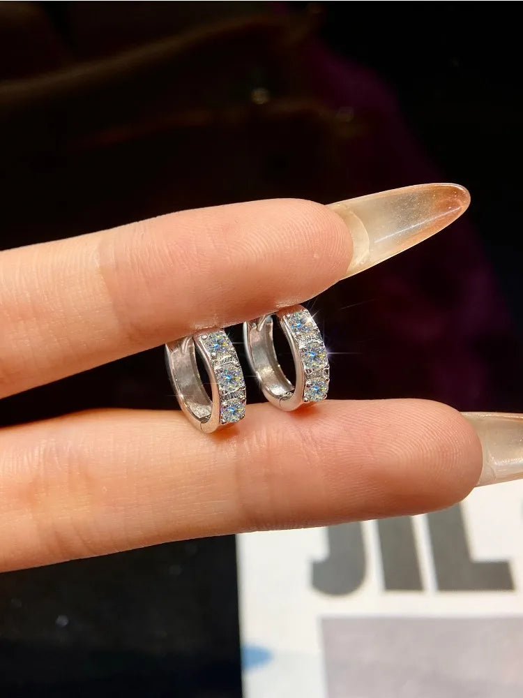 Real 0.1CT Moissan Diamond Fashion Sparkling Circular Earrings Suitable for Women's Daily Wear 925 Silver High Quality Jewelry