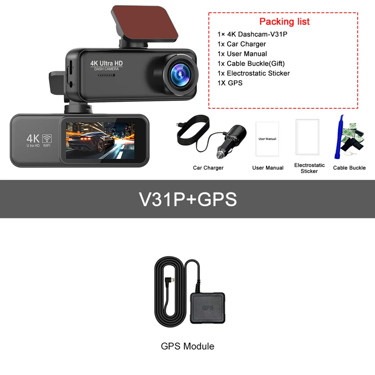 Kocam 4K Dash Cam Front and Rear Dual Channels Dashcam With 24H Parking Monitoring Night Vision DVR Recorder Black Box For Car