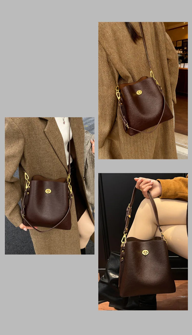 Fashion Women PU Leather Handbags Large Capacity Fashion Female Bucket Shoulder Bag Ladies Messenger Bag Purses and Handbags