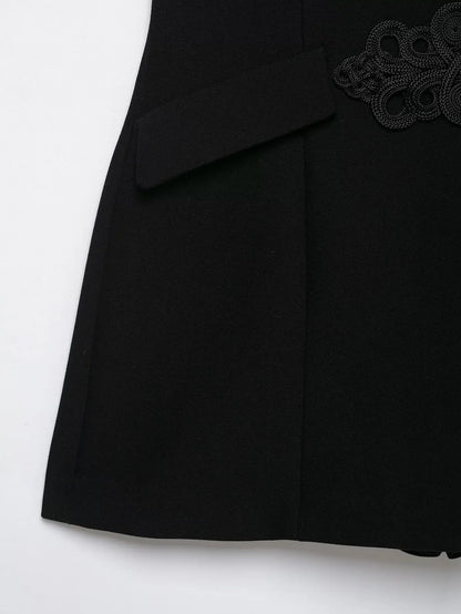 BSAY Women Black Halter Blazer Jumpsuit Lapel Collar Chinese Knot Buttons Sleeveless Slim Fit Short Rompers Elegant Party Outfit