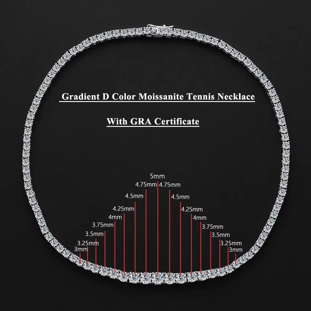 Serenity Gradient D Color Moissanite Tennis Necklace For Women Man 925 Sterling Sparkling Neck Chain Wedding Bridal Fine Jewelry