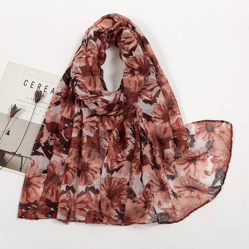 Muslim Women Cotton Viscose Scarf Ombre Floral Voile Beach Hijab Shawls and Wraps Female Foulard Echarpe Designer Long Scarves