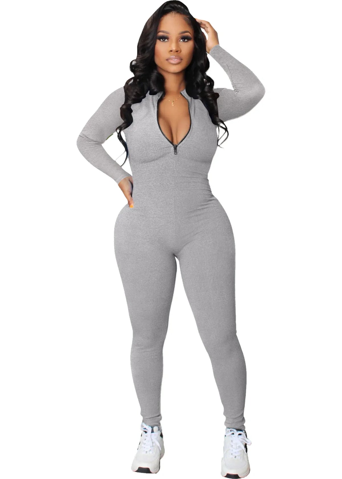 Black Jumpsuit Women 2025 Ribbed Zip Up Athletic Jumpsuit Ultimate Blend of Fashion Long Sleeve Zip V Neck Long Rompers Bodysuit