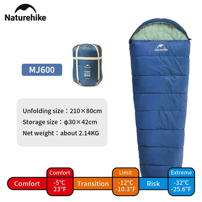 Naturehike MJ600 Sleeping Bag Portable Waterproof 4 Season Cotton Sleeping Bag Outdoor Hiking Travel Camping Sleeping Bag