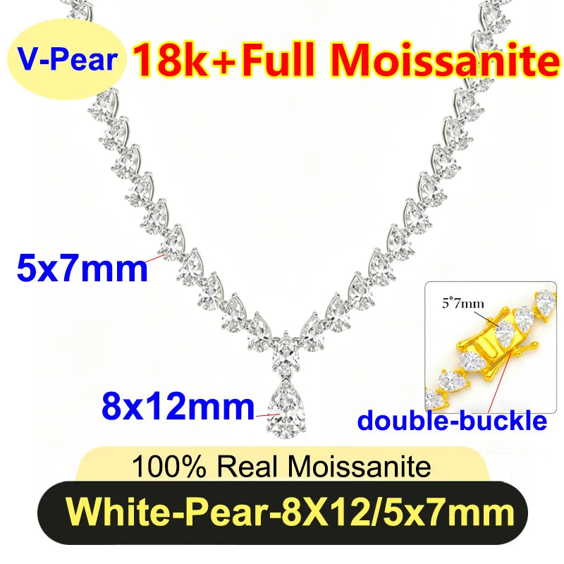 PureNew 30CT Luxury Pear Full Moissanite Chain For Women 925 Silver Plated 18k Gold D Color Women's Moissanite Weeding Necklace