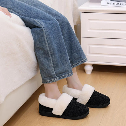 Pallene Winter Women's Fur Slippers Soft Sole Memory Foam Indoor Cotton Shoes Plush Lining Knit Slides Fluffy Men House Slippers
