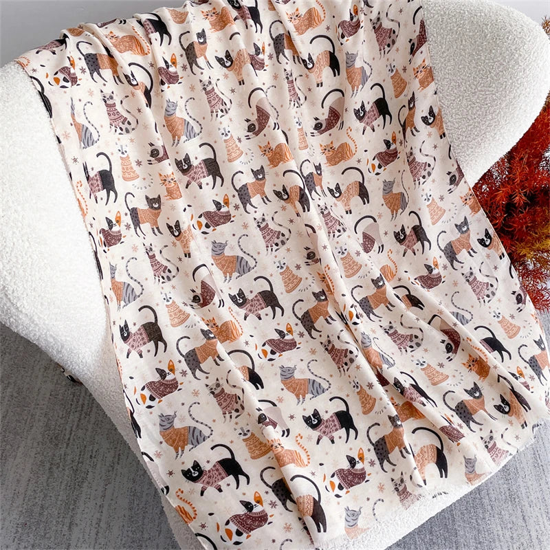 Autumn and Winter Travel Warm Cashmere Shawl Scarf Fashion Women Cat Print Pashmina Blanket Wraps Female Cute Poncho Bufanda