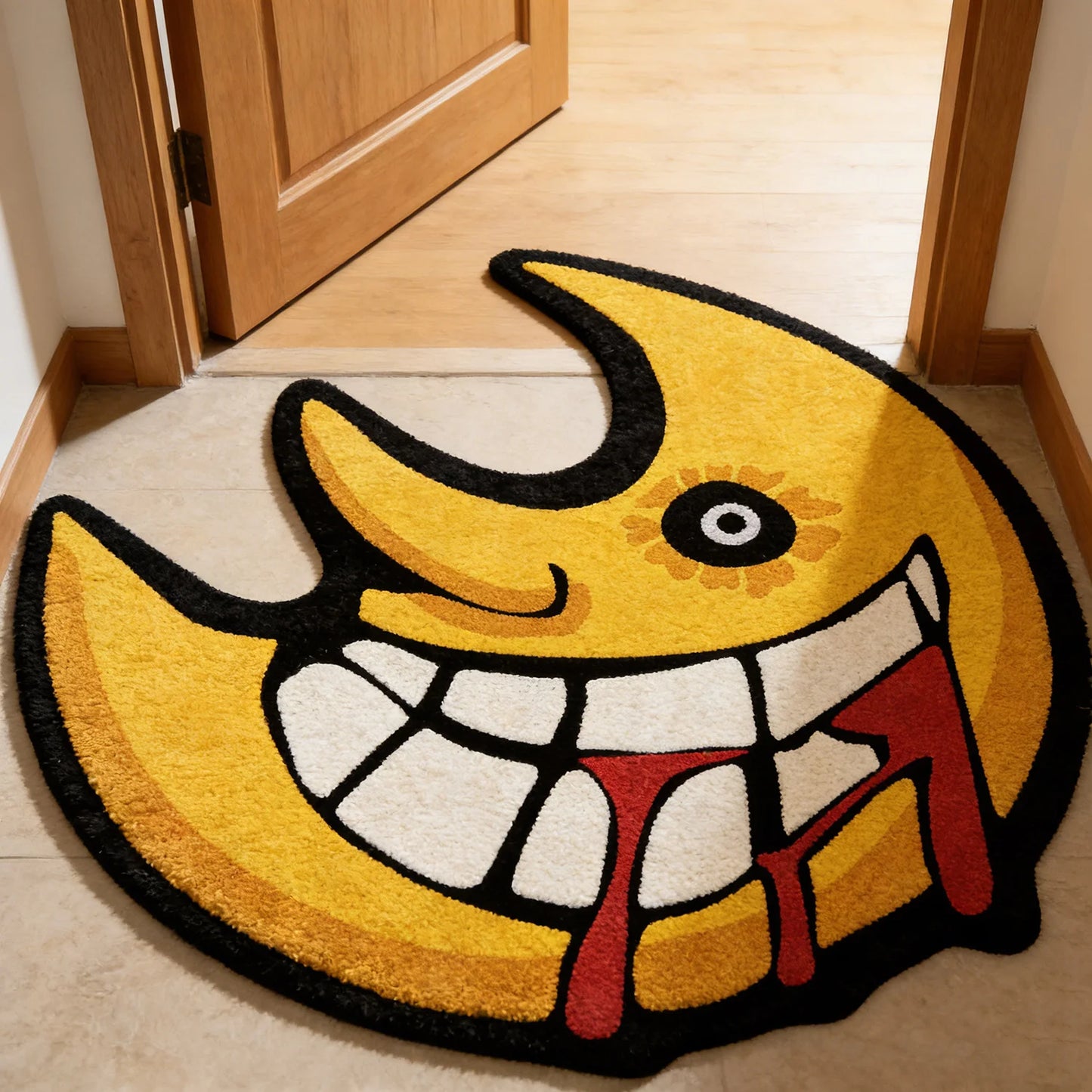VIKAMA Anime Soul Eater Moon Shaped Area Rug Non Slip Soft Cartoon Floor Mat for Living Room Bedroom Kids Room Rug