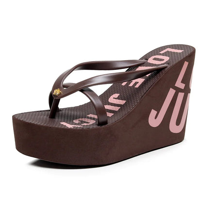 Women's Sandals Flip-Flops Summer Rubber Non-Slip Upper Slippers Wedge Fashion High Heel Beach Sandals for Women's slippers