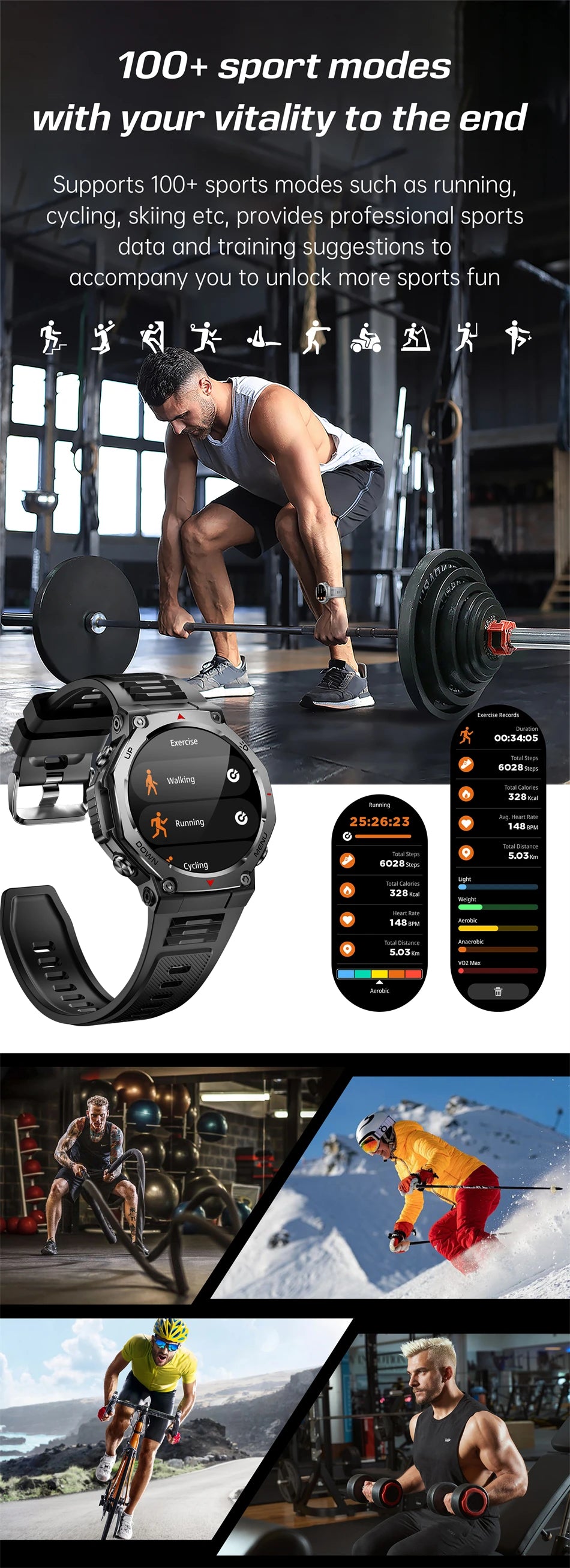 2026 New Military Active Edge Smart Watch Men 10ATM Waterproof GPS Motion Track 100+Sport Modes Heart Rate HD BT Call Smartwatch