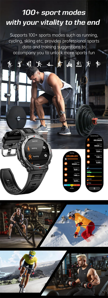 2026 New Military Active Edge Smart Watch Men 10ATM Waterproof GPS Motion Track 100+Sport Modes Heart Rate HD BT Call Smartwatch