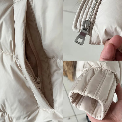 MMK 2023 Winter Women Warm White Duck Down Jacket Natural Real Fox Fur Collar Hood Puffer Coat Thick Luxury Outerwear