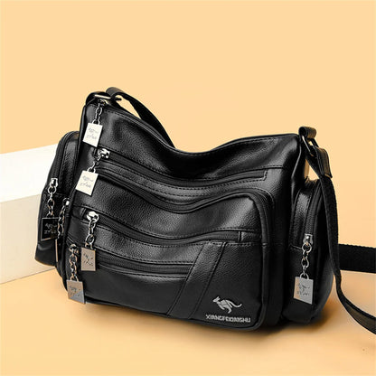 Many Pockets Women Leather Top-handle Bag Luxury Designer Female Shoulder Messenger Shopper Bags Brand Ladies Crossbody Handbags