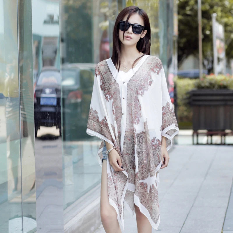 〔YS1〕Summer Sun Protection Chiffon Printed Scarf  Scarf Polyester Shawls For Women Beach Silk Variable Decorative Shawl
