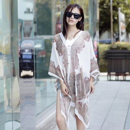〔YS1〕Summer Sun Protection Chiffon Printed Scarf  Scarf Polyester Shawls For Women Beach Silk Variable Decorative Shawl