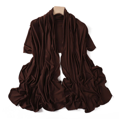 Luxury Wavy Edge Jersey Hijab for Women Solid Color Milk Silk Scarf Headscarf Autumn Shawl Stretchy Chiffon Scarf Ramanda