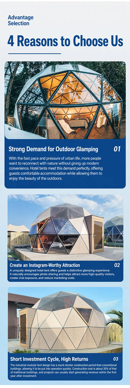 Customized Luxury Glass Dome House Tent Transparent Geodesic Aluminum Frames Four Season Outdoor Hotel Resort Camping