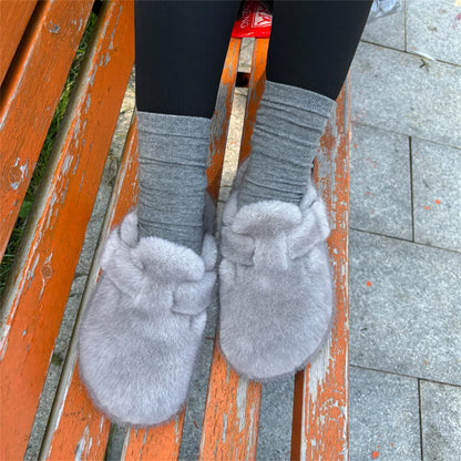 New Clogs Slippers Faux Mink Fur Slippers Women Shoes Woman 2025 Trend Plush Slipper Winter Warm Luxury Designer Shoes for Women