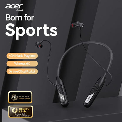 Acer OHR635 Neckband Bluetooth Headphones 40H Playtime Digital Display Wireless 6.0 Earphones with Mic