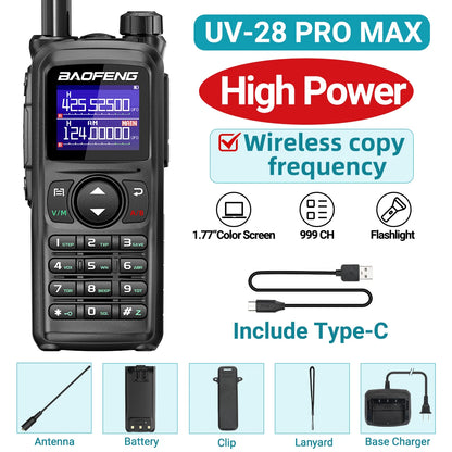 BAOFENG UV-28 PRO MAX Walkie Talkie 10W Multi-Band Wireless Copy Frequency 999CH DTMF Type-C AM FM NOAA Long Range Two Way Radio