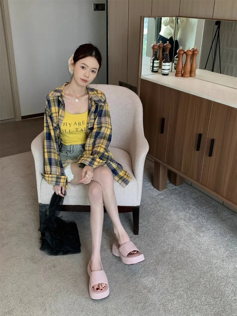 Women Platform Slippers Fashion Wedge Heeled Sandals Luxury Suede Casual Slides Summer New Beach Shoes for Women Sandalias Mujer